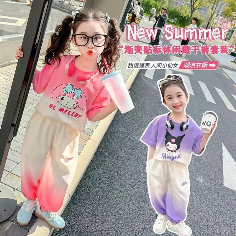 Bộ Đồ Mùa Hè Cho Bé Gái, ngắn Tay, Phong Cách Phương Tây, Kuromi, Quần Thường Ngày Thích Hợp Cho Bé 3-8 Tuổi, Bộ Đồ Hai Mảnh Cho Bé, Người Nổi Tiếng Trên Internet, Hàng Mới Về 5