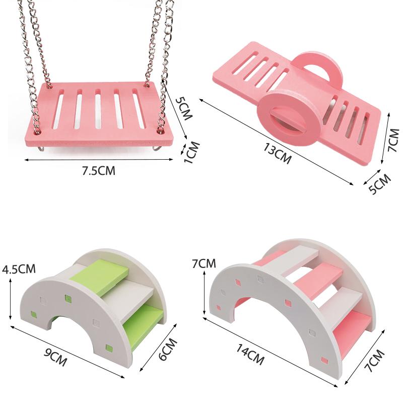 【Vận chuyển trong vòng 24 giờ】Đồ chơi Hamster Cầu vồng bằng gỗ Tổ bập bênh Đồ chơi xích đu Động vật nhỏ Hoạt động leo trèo Đồ chơi tự làm Lồng Hamster Đồ dùng cho thú cưng/Sắp bán hết rồi 6
