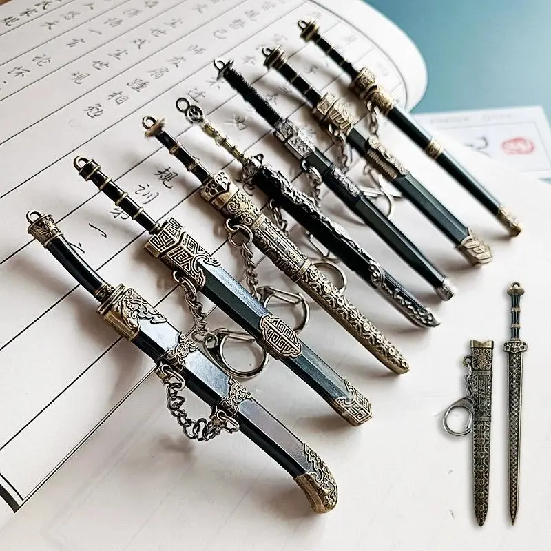 Mini Sword With Sheath China Ancient Sword Zinc Alloy Tang Hengdao Han Sword Model Keychain Pendant Cosplay Accessories