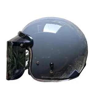 HELM LIST CHROME SET KACA DATAR / HELM BOGO RETRO FULL LEHER SNI Motorcycle