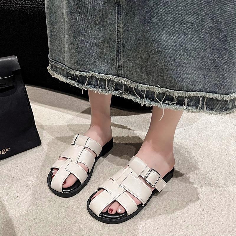 [TX19] Sục rọ đan khóa vuông 3 nan ngang đế bằng 2cm bản phong cách trẻ trung vintage năng động mùa hè Shoes DéP Nữ GiàY