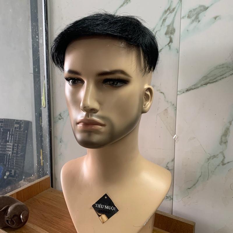 Tóc giả nam che hói làm bằng tóc thật màu đen