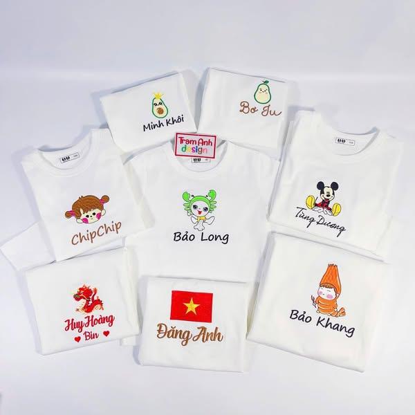 (Thêu tên) Áo Phông thêu tên bé, thêu lá cờ chất liệu  cotton mềm mại 1