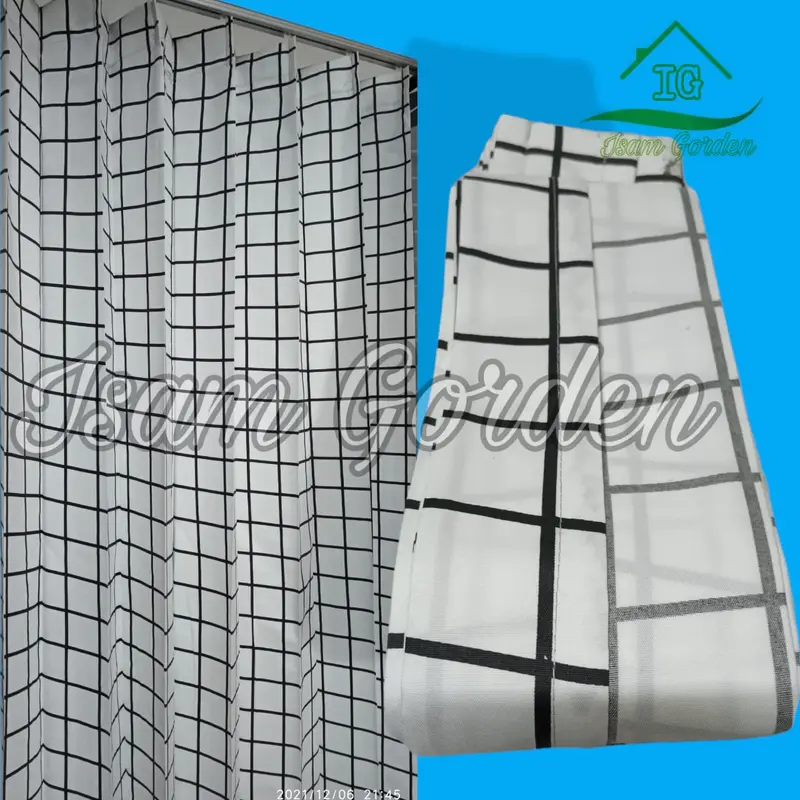 Gorden Plisket Katun Motif Kotak untuk pintu dan jendela kain benang Dekorasi 6