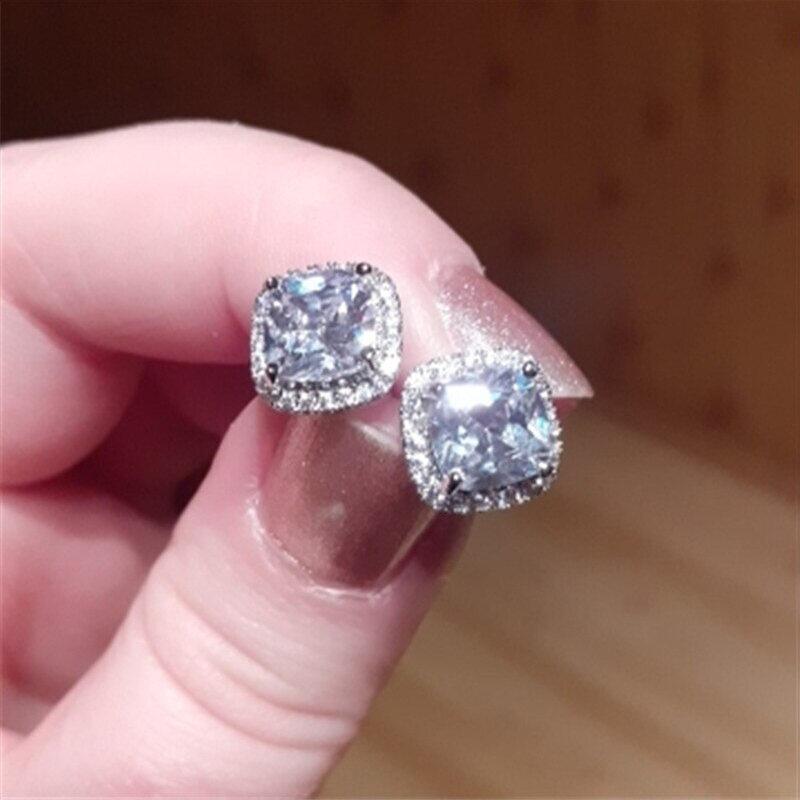 Product Introduction of Huitan Bright White/Yellow/Pink CZ Stud Earrings for Women Fashion Contracted Jewelry High Quality Wedding Engagement Earrings 9
