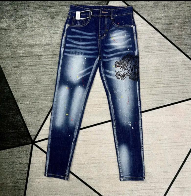 Quần jean nam xanh boy phố phối tag thêu mặt hổ chất co giãn form ôm cao cấp-GIN MAN Menswear Pants 1