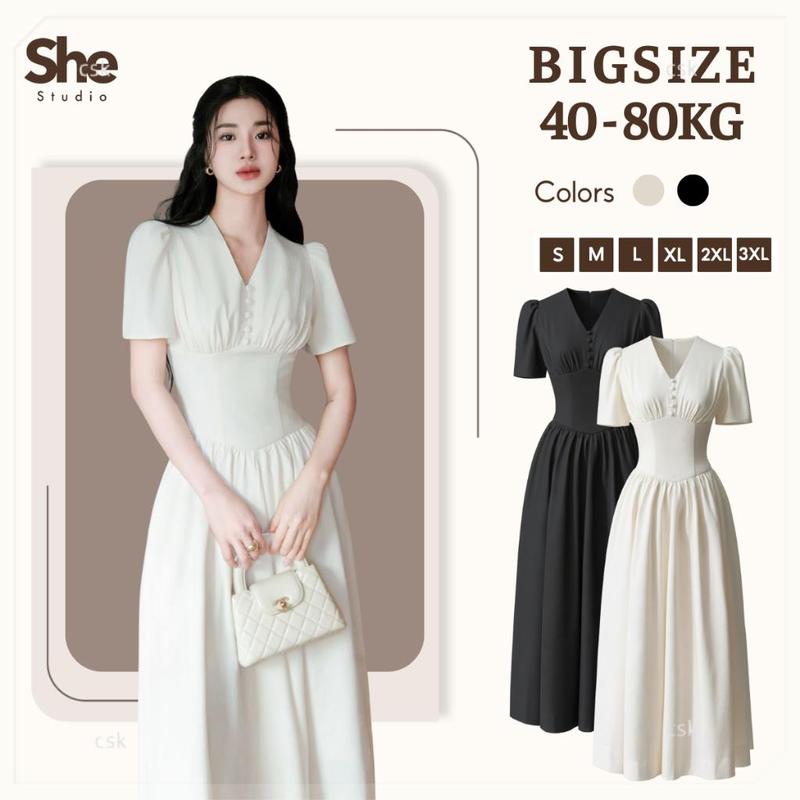 [𝐒𝐇𝐄.𝐒𝐭𝐮𝐝𝐢𝐨] Đầm Nữ Cổ V Ôm Eo, Tôn Dáng, Đầm Đi Tiệc Thiết Kế Sang Chảnh