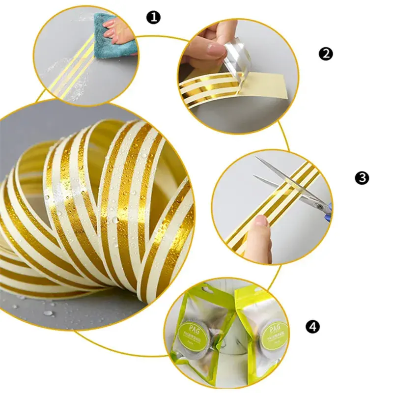 Vinnatsu-500CM Gold Selotip Masking Tape Gold Washi Tape Stiker Gold Selotip Masking Tape Gold Tape Stiker Gulungan Sticker Gold Emas Stiker Lantai Keramik Gulungan Stiker 3