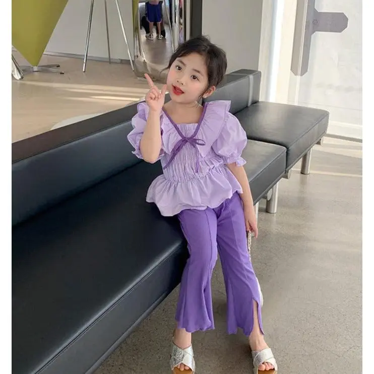 BABYHOKI STORE Usia 7 8 9 10 Tahun Baju Anak Tanggung Cewek [363620] - Setelan Blouse Lengan Balon Anak Perempuan - Motif Plain Rubber 5