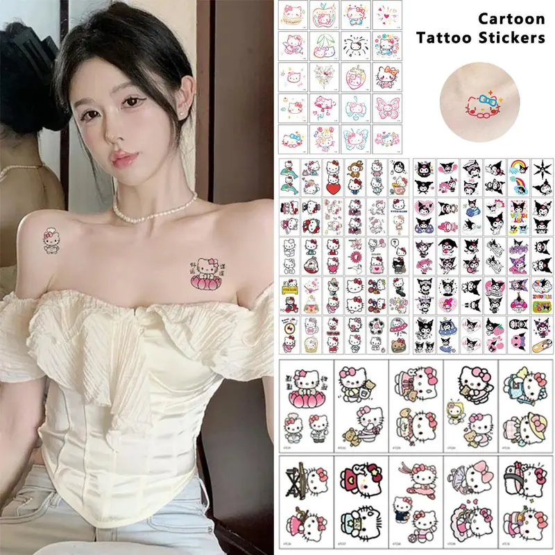 Miếng Dán Hình Xăm Tạm Thời, Họa Tiết Shin-chan Hello Kιtty Hoạt Hình, Không Thấm Nước, Lâu Trôi, Thích Hợp Cho Mặt, Cánh Tay, Lưng Và Chân, Miếng Dán Cho Nghệ Thuật Cơ Thể, Miếng Dán Hình Xăm Giả 3
