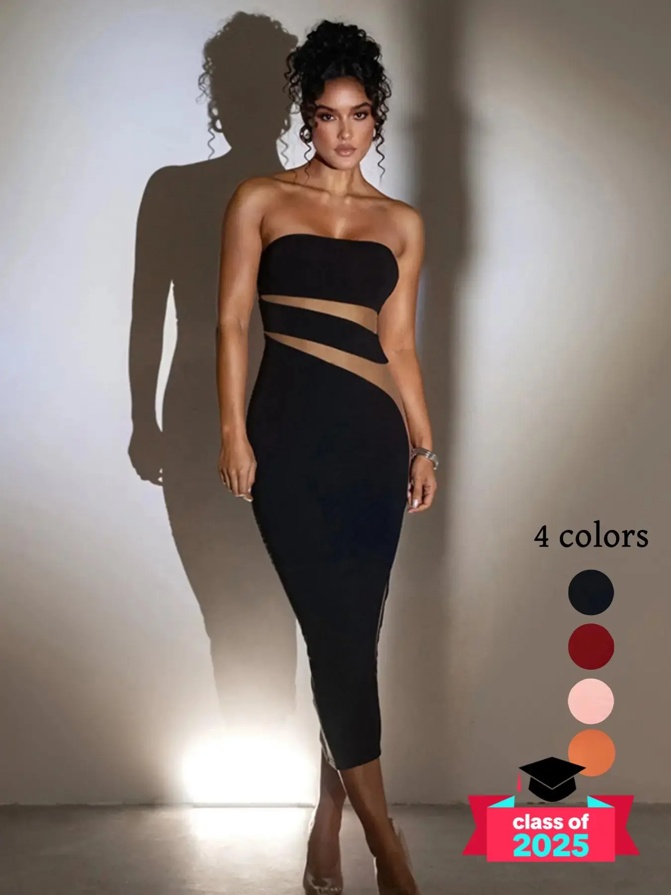 Women's Contrast Mesh Bodycon Tube Dress for Party Club and Wedding Dating, Formal Dresses for Women, 2025 Trend Elegant Dresses, Party Dresses