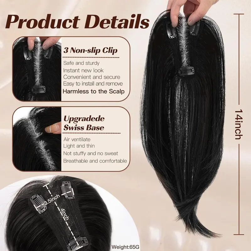 Local shipping- 14 Inch Light Blonde & Brown Hair Toppers for Women Human Hair Toppers Hair Pieces Swiss Base with 3 Clips in Wiglets Toppers for Women with Thinning Hair Grey Hair Loss 1