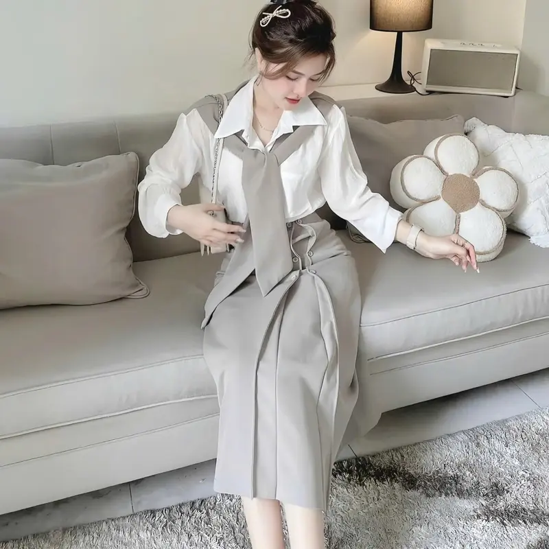 Sét Bộ Áo Sơ Mi Cách Điệu + Chân Váy Tuyết Mưa 3