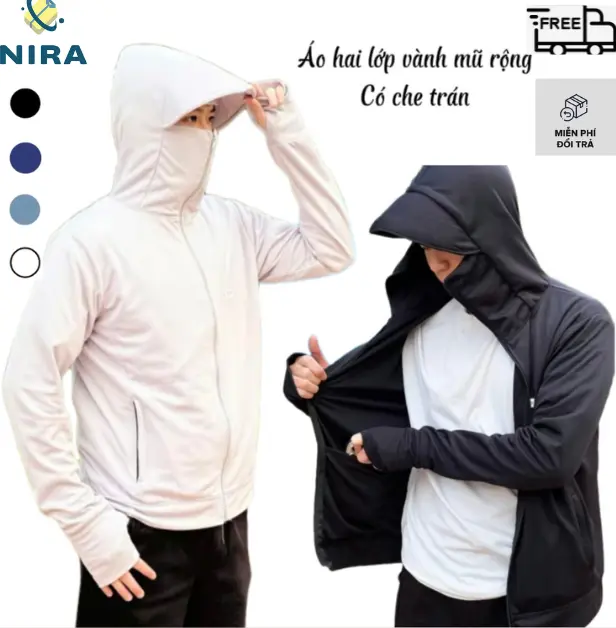 Áo chống nắng hai lớp nam nữ vải thông hơi co giãn 4 chiều , chống bụi chống tia UV ( có túi trong)
