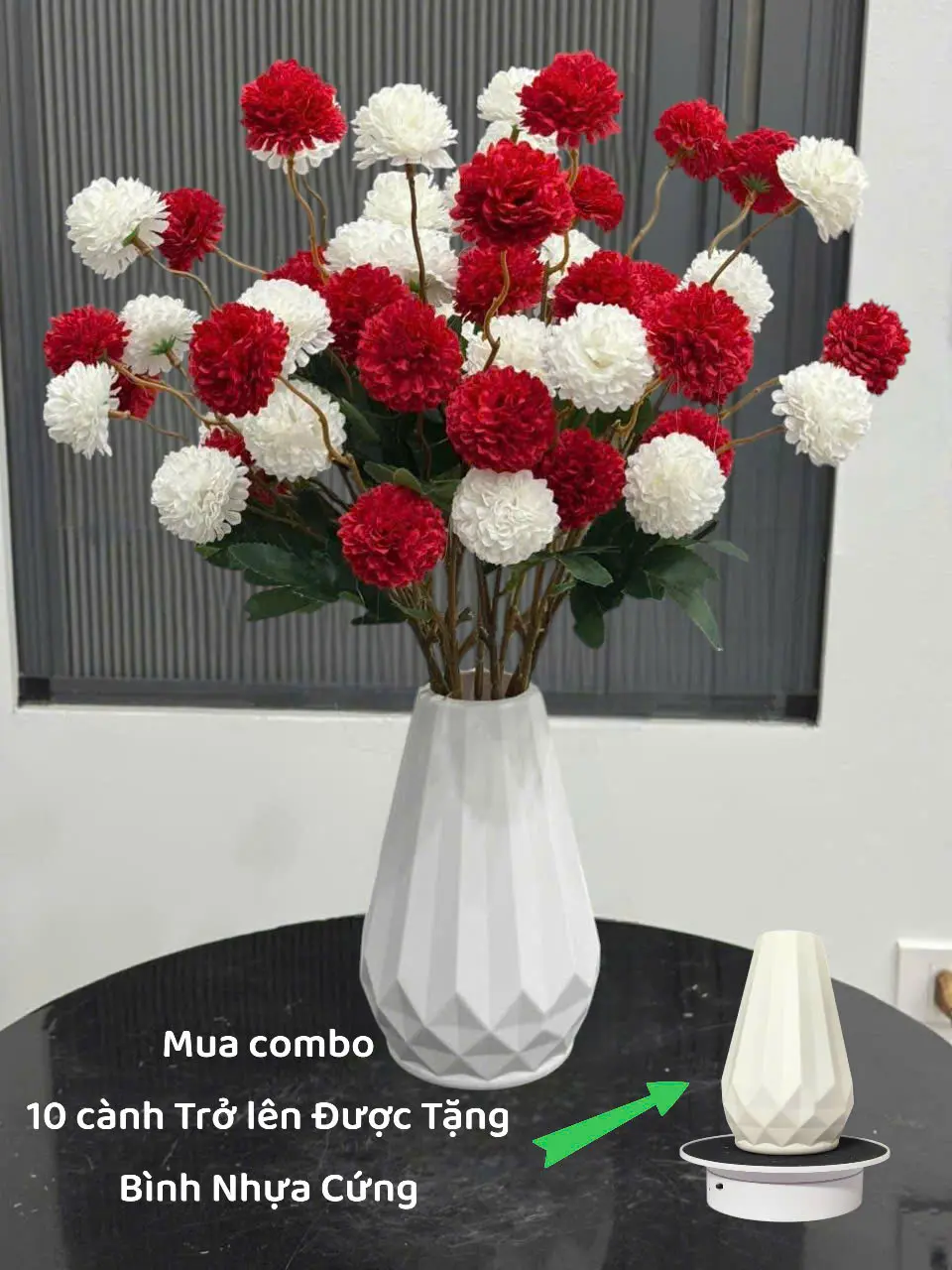 ( tặng bình nhựa cứng ) combo 10 cành hoa cúc tú cầu , gồm 5 hoa và lá trang trí decor nhà cửa nơi làm việc văn phòng