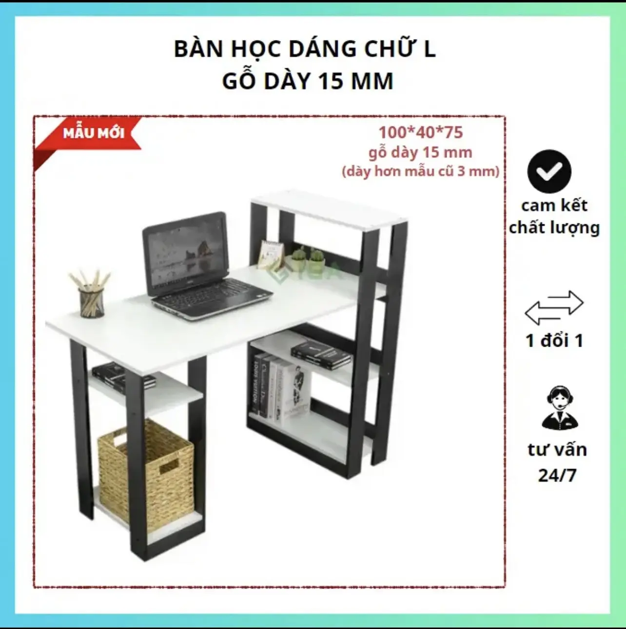 Bàn PC gaming,bàn máy tính, làm việc,bàn học đa năng kiểu dáng L màu đen trắng và vân gỗ, chất liệu gỗ MDF bàn _ bàn  làm