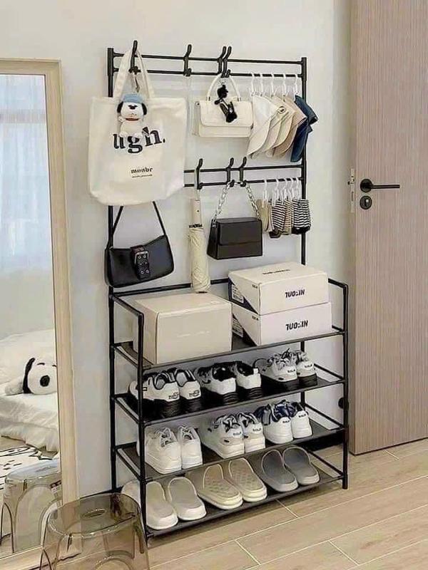 Kệ Để Giày Dép, Kệ Giày Dép Chữ L 4 Tầng Inox Có Móc Treo Chắc Chắn - Hàng Nhập Khẩu Nội Địa Cao Cấp Kitchen