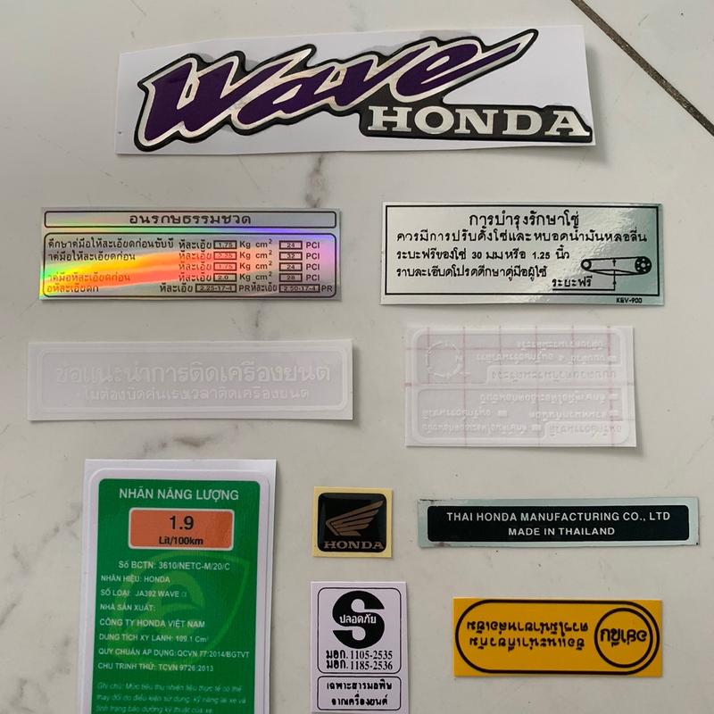Trọn bộ tem thông số tem nổi dán mặt nạ Wave Thái 110 vip và tem nhãn dán năng lượng xe Wave alpha hàng nhập Thái Lan Sticker