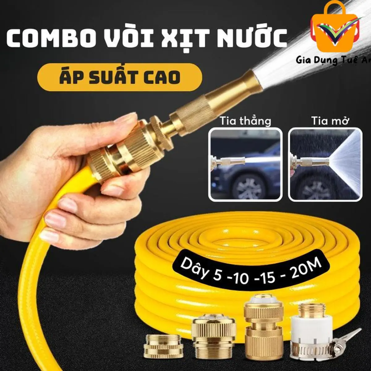 Vòi Xịt Tăng Áp 3 Chế Độ Áp Lực Mạnh Xoay 360 Độ- Bộ Vòi Xịt Tưới Cây, Rửa Xe , Dây (10m)- Đầu Phun Đồng Phụ Kiện Đầy Đủ, Tiết Kiệm Nước, Phù Hợp Với Mọi Gia Đình