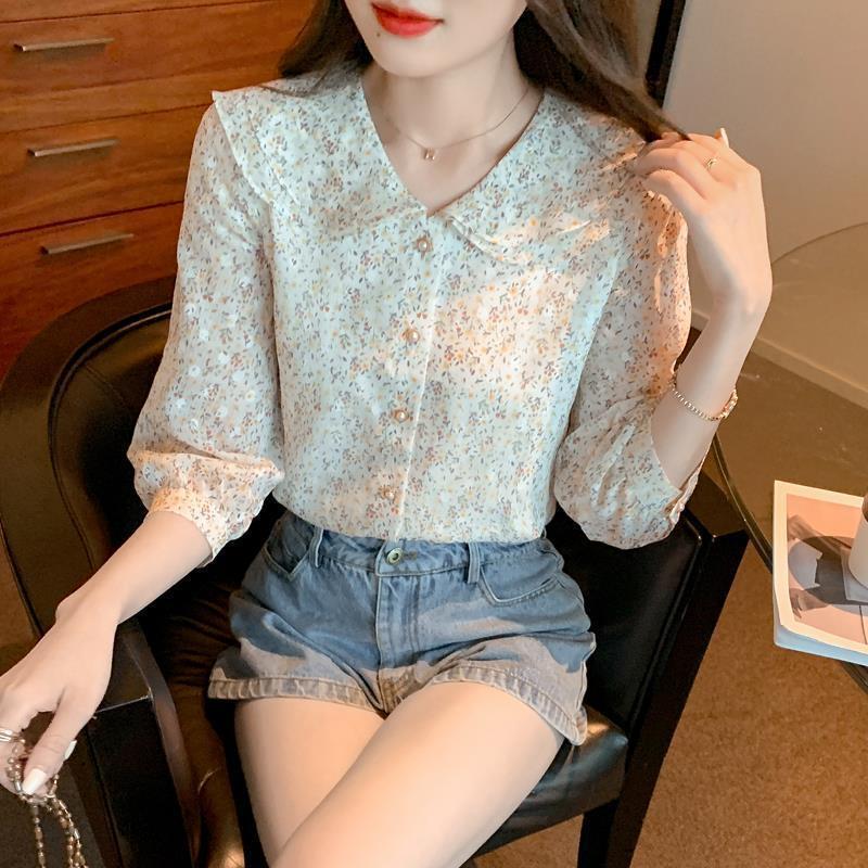 Áo Voan, Tay Ngắn, Sang Trọng Và Đẹp, Dành Cho Phụ Nữ, Mùa Hè Năm 2025 Thời Trang Mới, Cao Cấp, Tay Áo Ba Phần Tư, Áo Hoa waffle  top 3