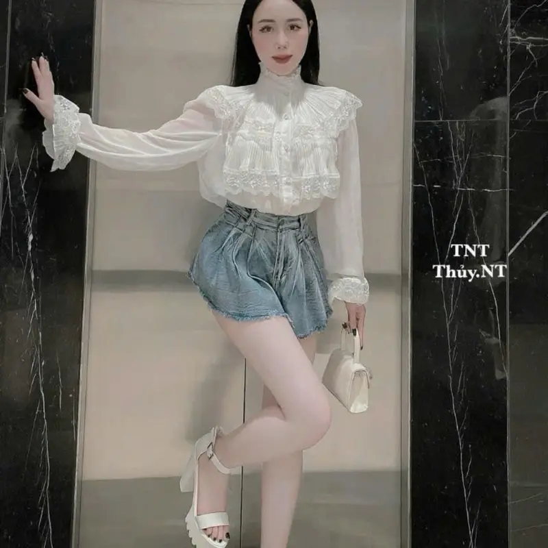 SƠ MI TƠ CỔ ĐẮP XẾP LI VIỀN REN - HÀNG QC CAO CẤP 2