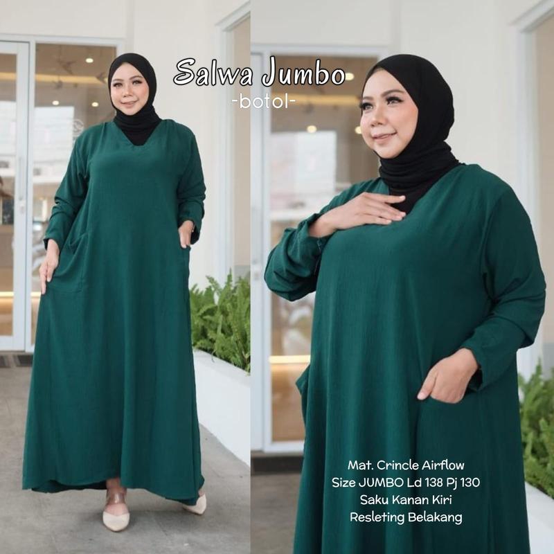 Gamis LD 140 Super Jumbo Besar Polos Muat BB 100 120 Bahan Crinkle Airflow Dress Motif Muslim Wanita 7