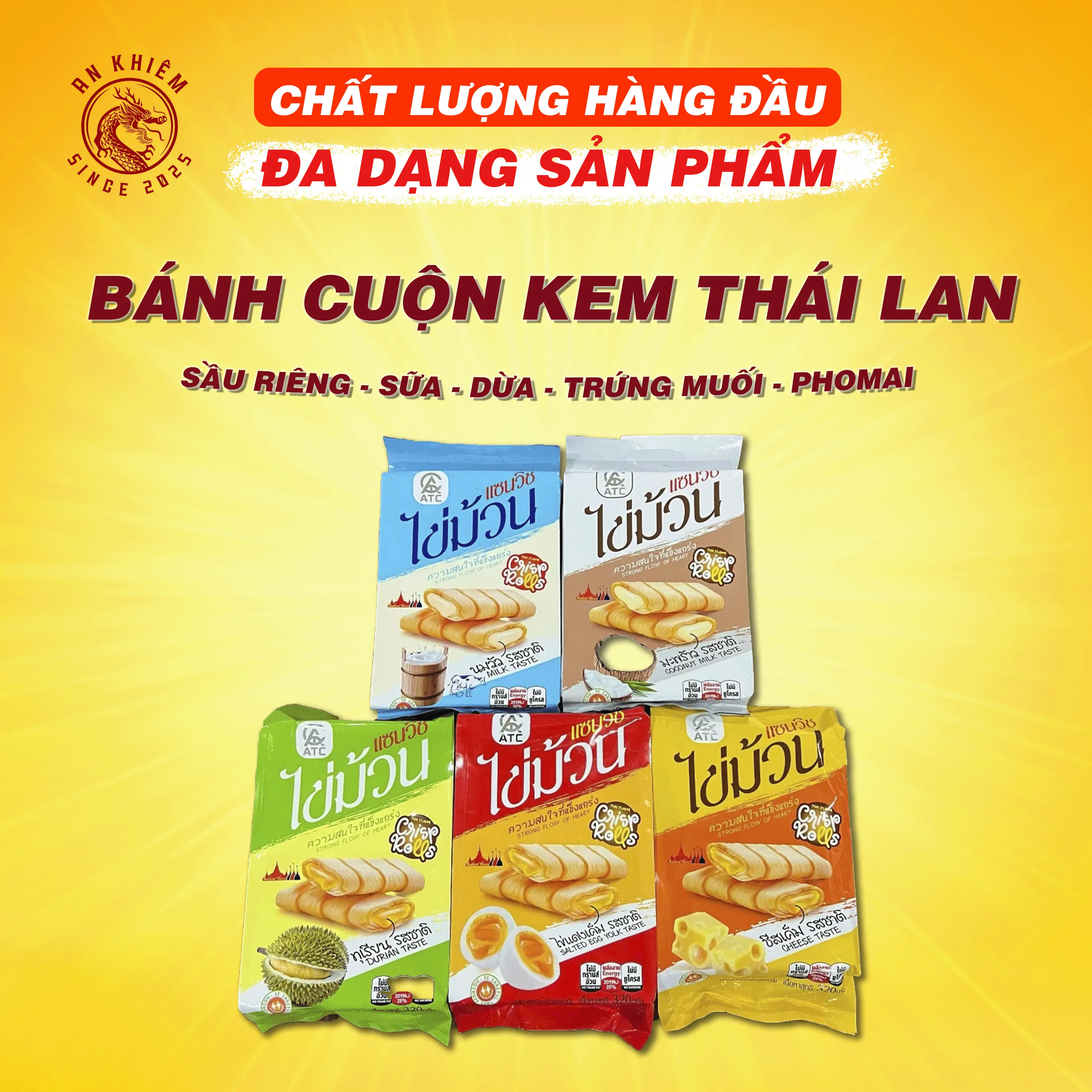 Bánh Cuộn Kem Thái Lan, Bịch 320Gram, sản phẩm mới,.......