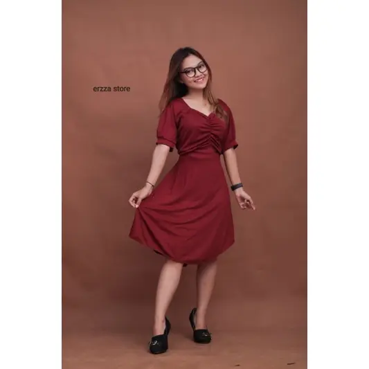 Korean dress midi / dress sabrina / sabrina kerut Cantik Casual - Shop |  Tokopedia