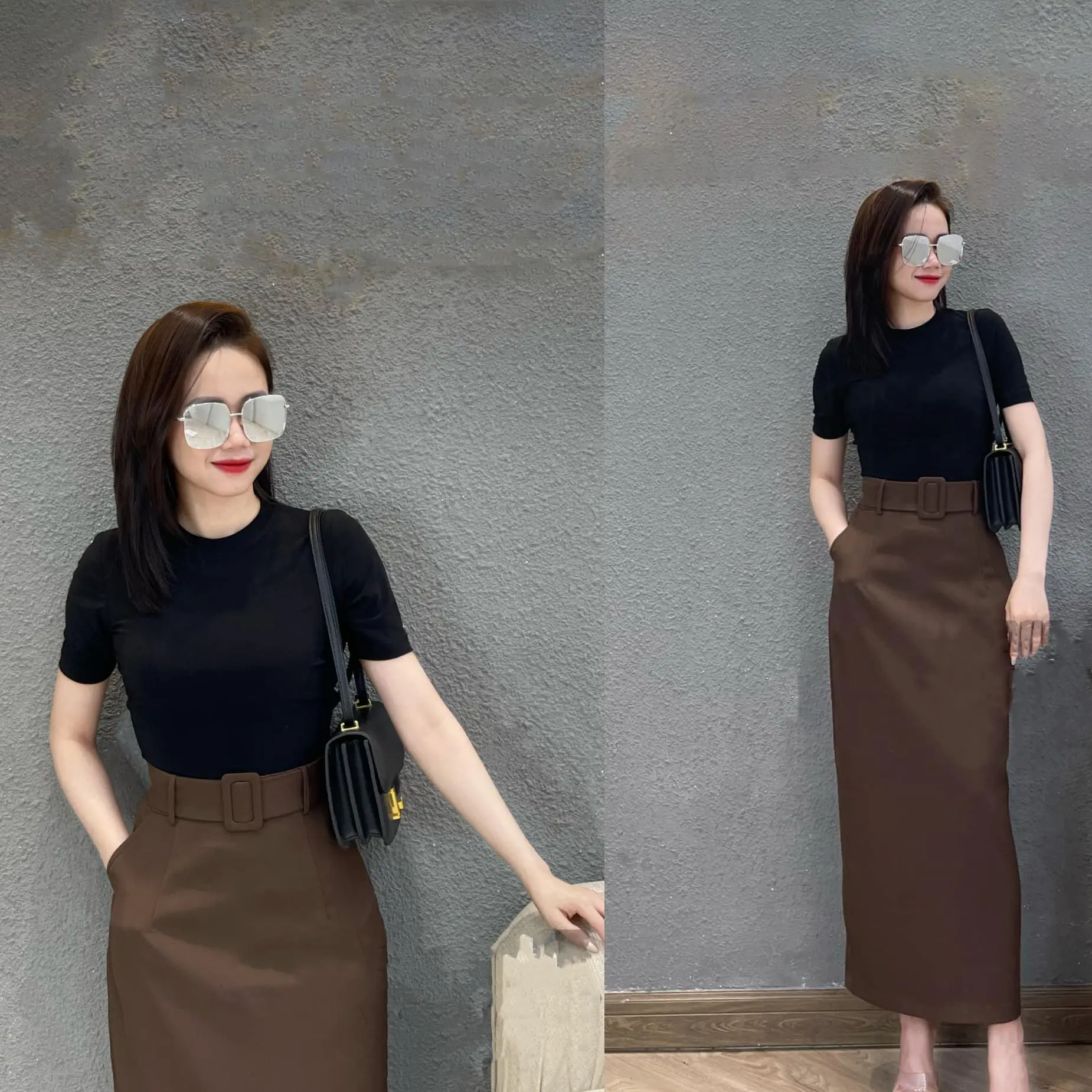 Chân váy bút chì suông dáng dài có túi xẻ sau siêu hách dáng BC90 đai vải Nữ Susuclothing