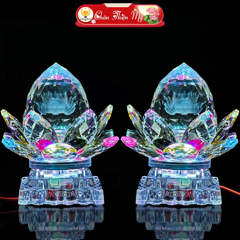 Đèn Thờ Pha Lê Đào Cao Cấp CHÂN THIỆN MỸ, Trang Trí Bàn Thờ Phật, Gia Tiên PLD-01