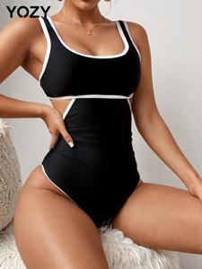 YOZY Women's Contrast Binding Cut Out One-piece Swimsuit, Casual Comfy Breathable Swimwear for Beach Holiday Vacation, Ladies Swimsuit for All Seasons