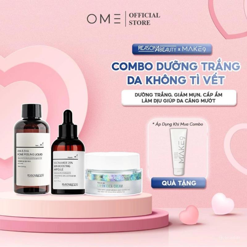 Bộ Combo 3 Sản Phẩm Toner AHA BHA+ Niacinamide 20%+Kem Dưỡng Cica Dưỡng Trắng Giảm Mụn Cấp Ẩm Se Khít Lỗ Chân Lông REASONABEAUTY Skincare Serum Massage