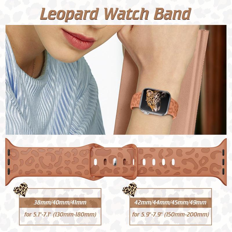 Leopard-Pattern Watch Band for Apple Watch, Waterproof Cheetah Sports Silicone Wristband, Trendy Matching Watchband for iWatch Series for Fitness Watches, Smart Watch Straps, Smartwatch Strap, Black 1