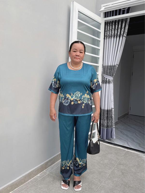 Y5 Đồ Bộ Trung Niên Quần Dài Họa Tiết Hoa Hồng Sang Trọng Cho Các Cô Các Mẹ, Tự Tin Diện Ở Nhà Hay Ra Đường Nữ Women 2