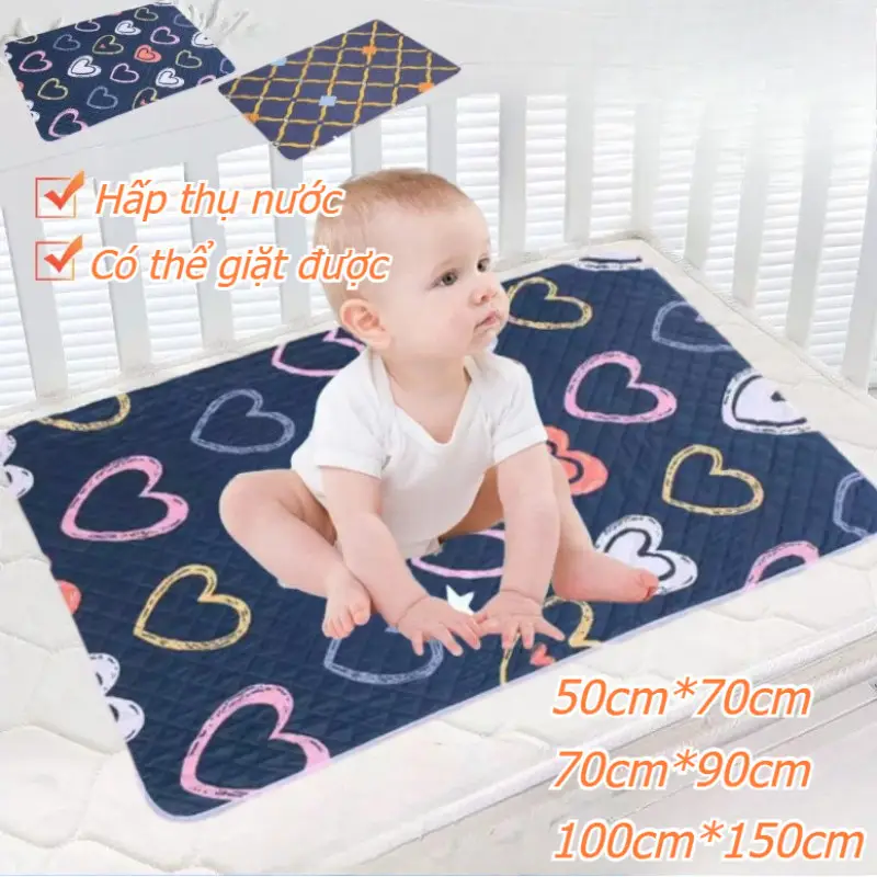 Tấm lót chống thấm 4 lớp đa năng - Dành cho trẻ sơ sinh và người già, đa dạng kích thước, tấm lót 2 mặt 100x150cm, dùng làm đệm cho con bú/vệ sinh kinh nguyệt