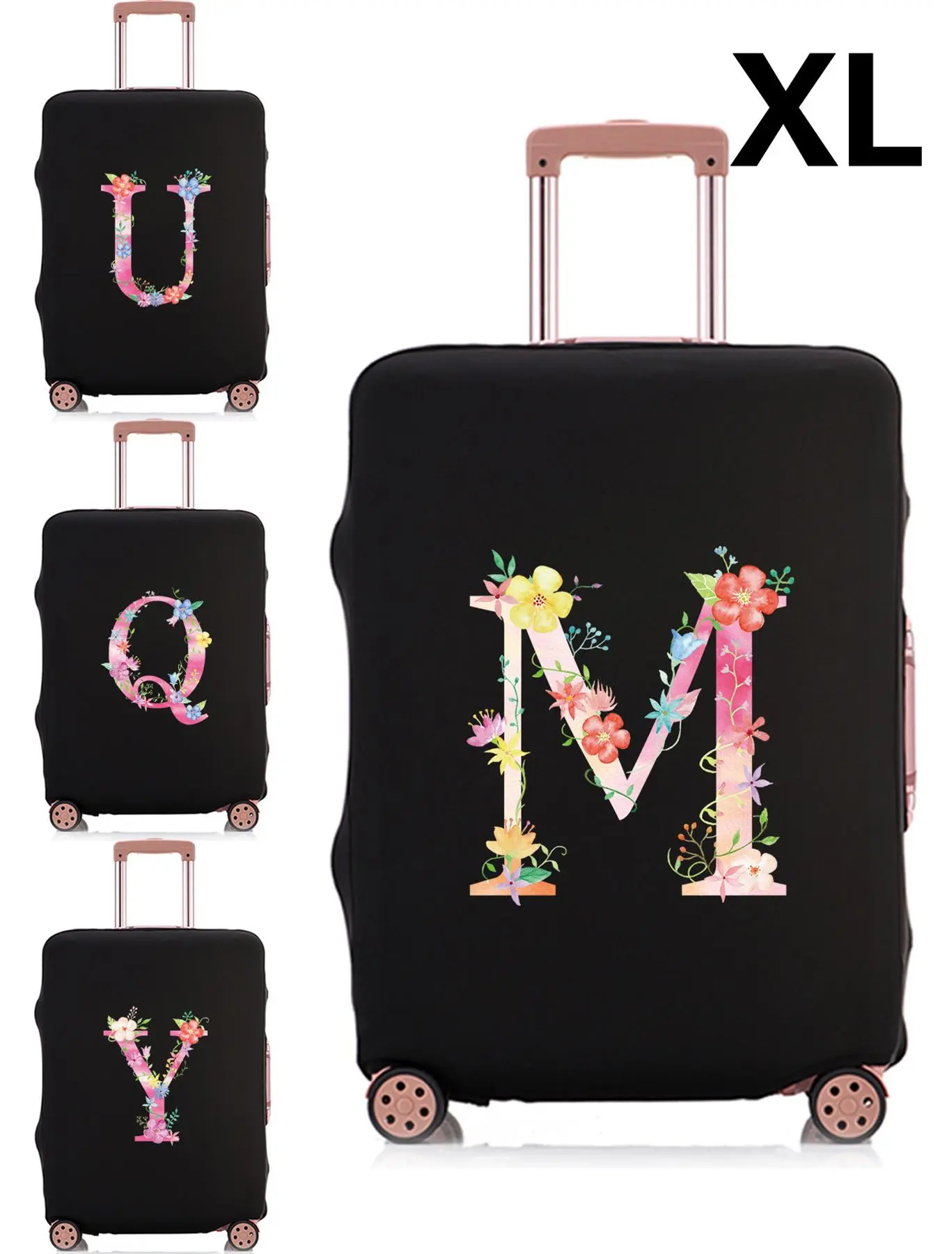 Letter & Floral Pattern Luggage Cover, Dustproof Foldable Travel Suitcase Protector, Elastic Durable Trolley Suitcase Cover, Travel Accessories