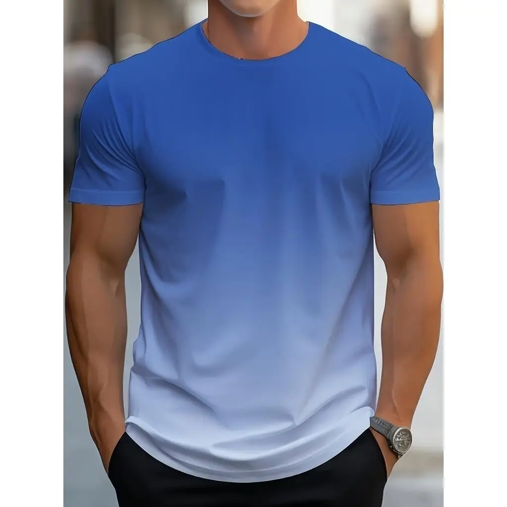 Men's Gradient t Shirt Comfortable Summer Round Neck Stretch t-Shirt