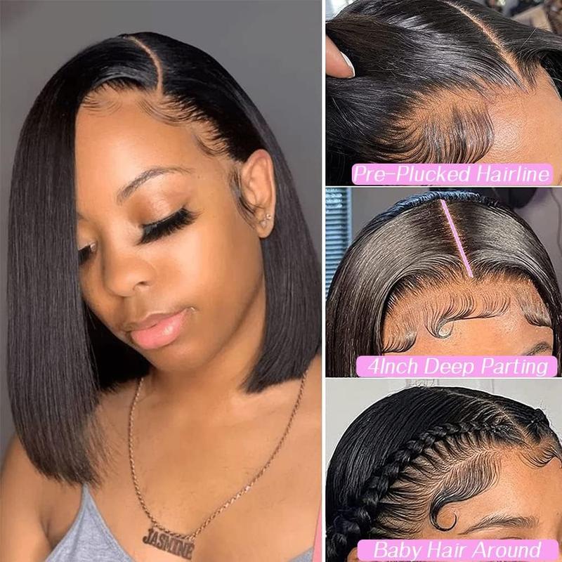 Local shipping-13x4 Bob Straight Human Hair Wig Lace Front Wig 100% Human Hair Pre Plucked with Baby Hair 180% Density Wigs for Black Women Natural Color (natural bob wig human hair, 8 Inch) 1
