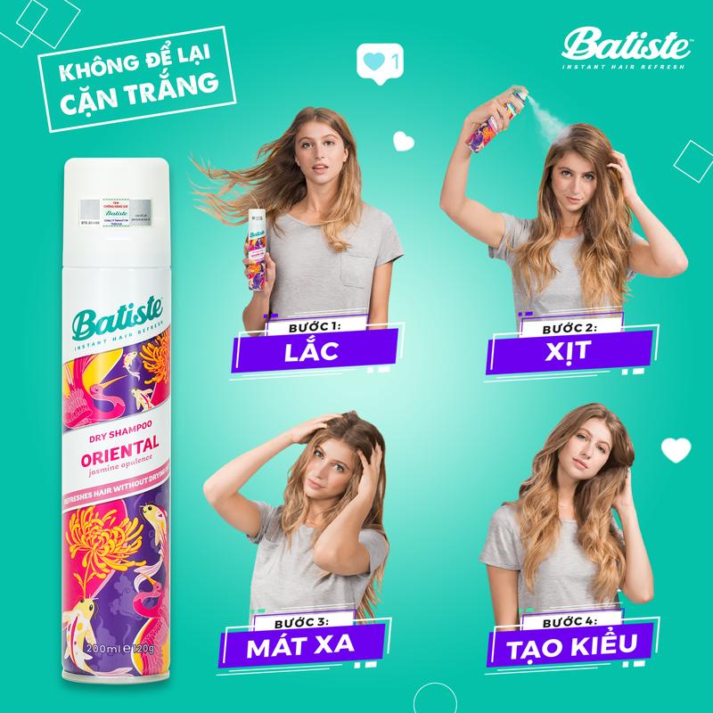 Dầu Gội Khô Batiste Dry Shampoo Giảm Bết Dính, Mồ Hôi Tóc Sạch Thơm Bồng Bềnh 200ml, 50ml 7