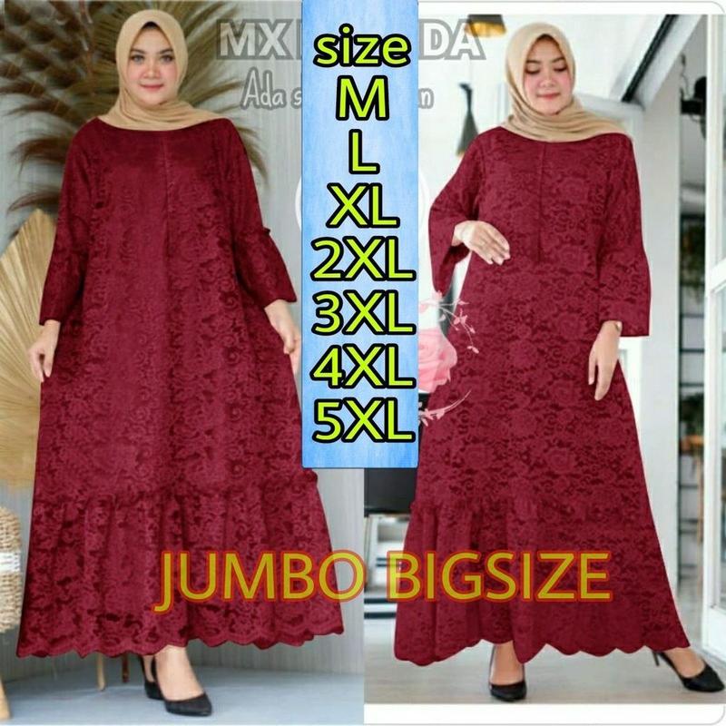 indobest MX BELINDA JUMBO 5XL 4XL/3XL/2XL/XL/ BUSUI / BRUKAT GAMIS DRESS WANITA / BAJU PESTA LENGAN PJG 0
