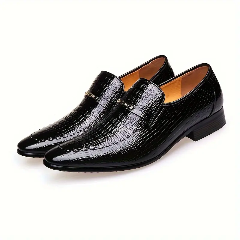 [Crocodile-Embossed] Men's Black Oxford Loafers |     Crocodile-Embossed Texture,-Tone Metallic |     Comfortable Rubber Sole |     Slip-On Dress Shoes |     Casual Business Formal Occasions 1
