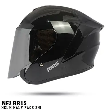 Helm Half Face Nfj RR15 Kairoz Solid Black Glosy Kaca Visor RANDOM SMOKE/BENING Helm Half Face Dewasa Pria Wanita SNI Motorcycle 1