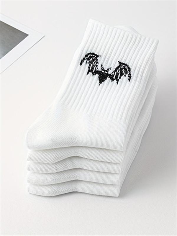 Women's 5 Pairs Bat Print Crew Socks, Fashion Casual Comfy Socks for Daily Outdoor Wear, Women Socks for All Seasons 5