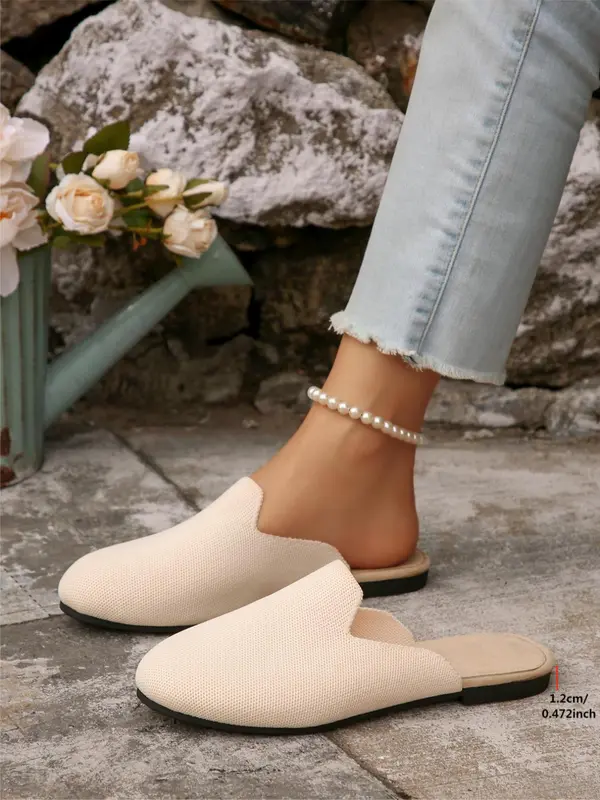 Women's Solid Color Round Toe Fashion Slippers, Casual Comfortable Breathable Flat Slippers, Fashionable Slippers for Indoor & Outdoor Wear, Walking Shoes 1