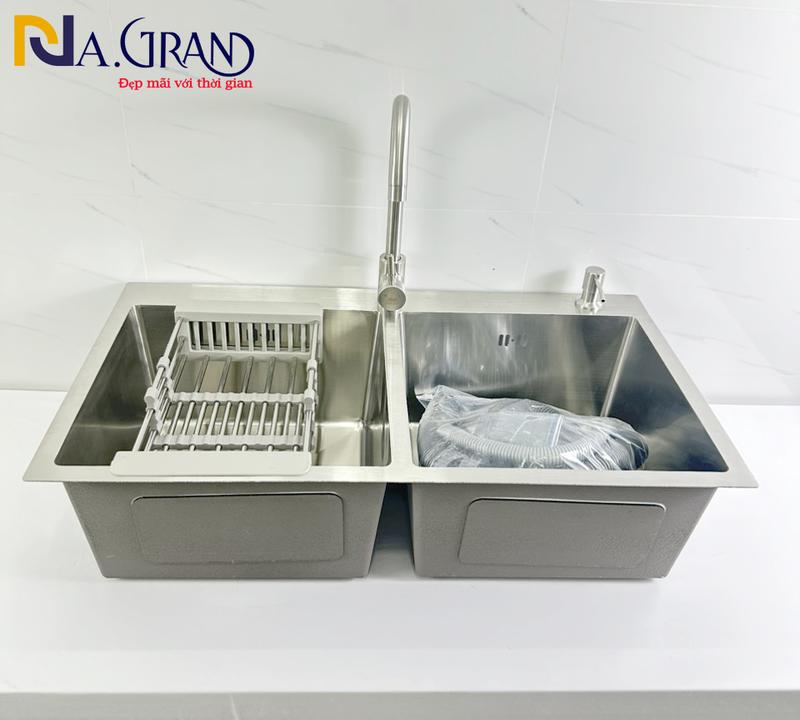  CHẬU ĐÚC Chậu Rửa Chén bát inox SUS N5 8245 NA.GRAND và bộ xả chậu thoát nước nhanh 