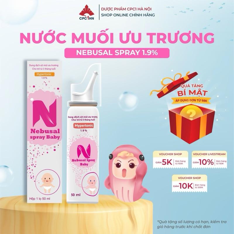 Xịt Mũi Nebusal Spray Baby 1,9% - Nước Muối Ưu trương - Giúp Giảm Nghẹt Mũi, Sổ Mũi 50ML cho trẻ em từ 3 tháng tuổi trở lên Cho Bé
