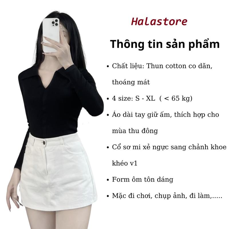 Áo Thun Nữ Dài Tay Cổ Bẻ Xẻ Ngực Chất Cotton Form Ôm Bigsize355T - Top, Women 5