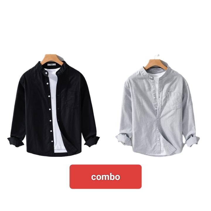 Áo sơ mi Đũi nam dài tay kiểu dáng Basic Menswear Đũi cổ tàu 6