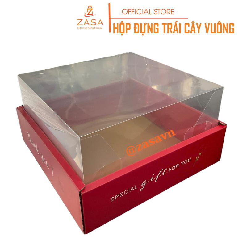 Bộ hộp (Khay + Túi giấy) vuông kích thước 25cm*25cm, hộp đựng trái cây, Nắp Mica Trong Suốt - Zasavn 3