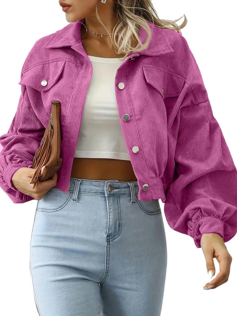 Product Introduction of Women's Plain Pocket Button Front Lantern Sleeve Ruched Jacket, Coats for School, Casual Drop Shoulder Long Sleeve Collar Outerwear for Daily Wear, Jackets for Women, Ladies Clothes, Back To School Clothes, Gen Z Corporate Outfit,  Winter Coats 2024 6